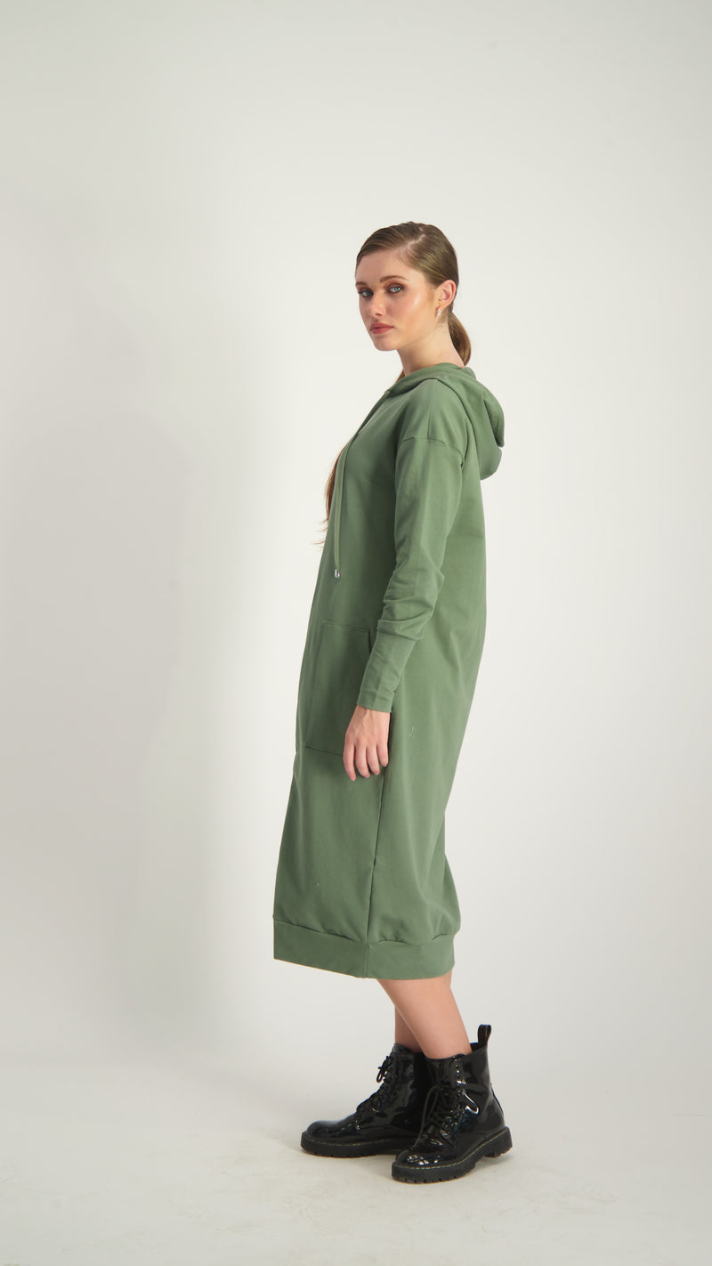 Hoodie Dress With Zipper / Olive