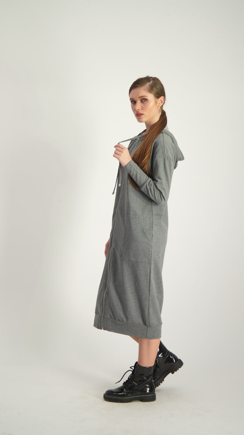 Hoodie Dress With Zipper / Grey