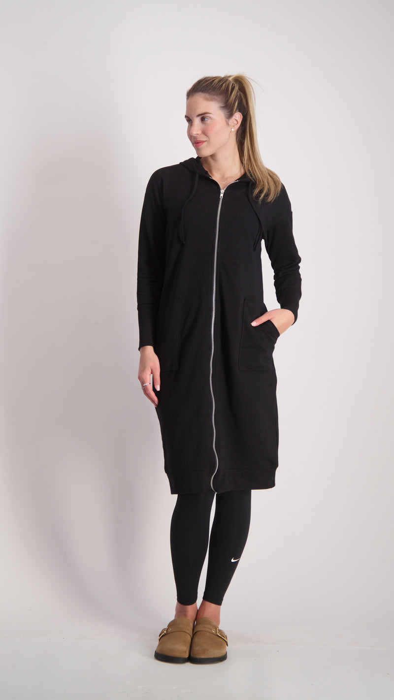 Hoodie Dress With Zipper / Black