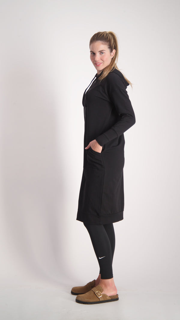 Hoodie Dress With Zipper / Black