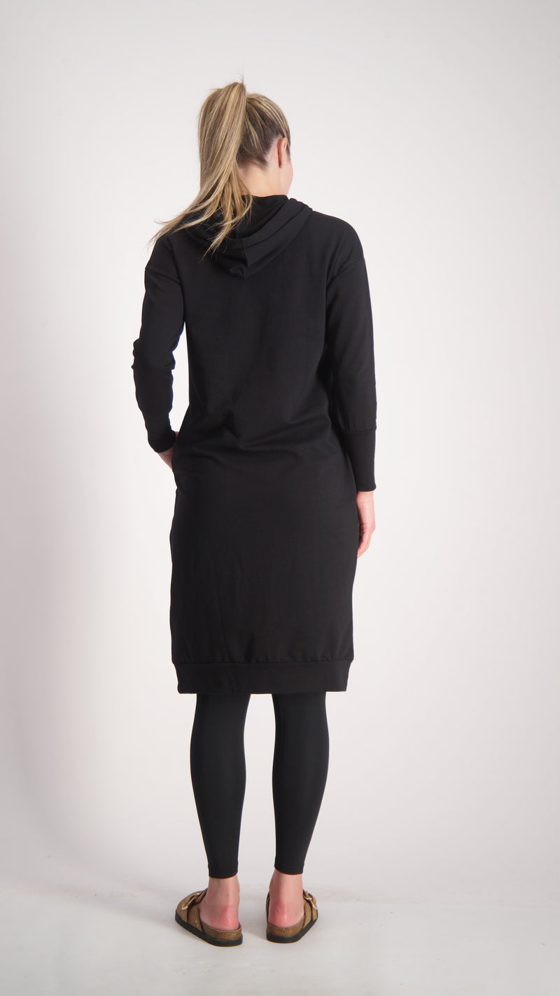 Hoodie Dress With Zipper / Black