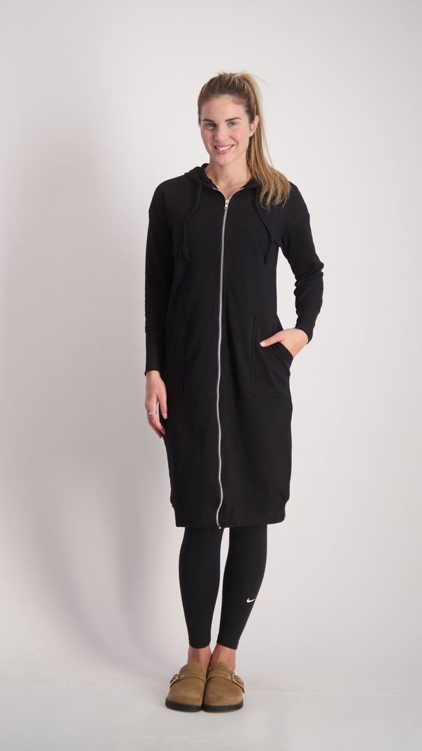 Hoodie Dress With Zipper / Black
