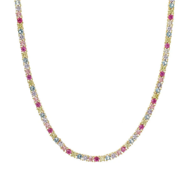 Tennis Necklace Gold in Shine Zircons / Multi Color
