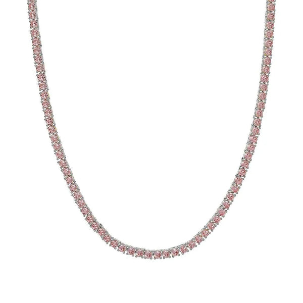 Tennis Necklace White in Shine Zircons / Pink