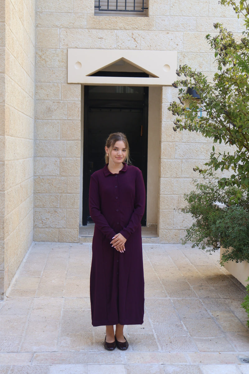 Ribbed Button Dress / Burgandy