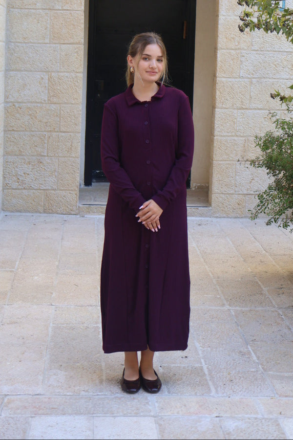 Ribbed Button Dress / Burgandy