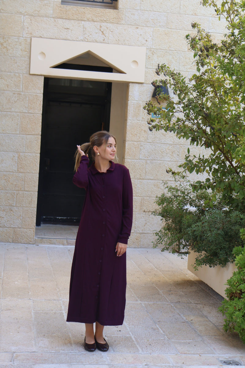 Ribbed Button Dress / Burgandy