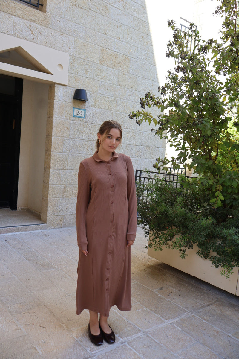 Ribbed Button Dress / Camel