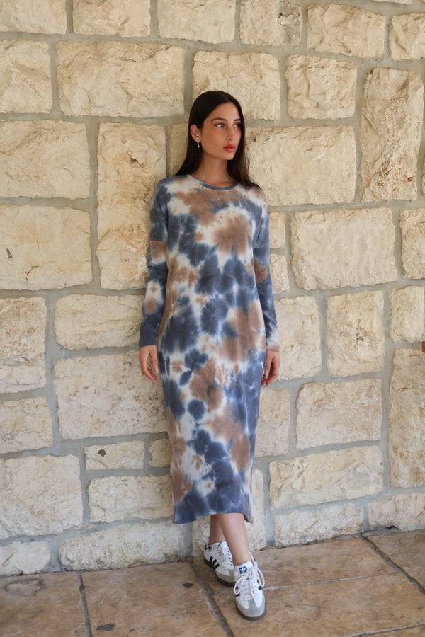 Waffle Square Dress / Blue Tie Dye