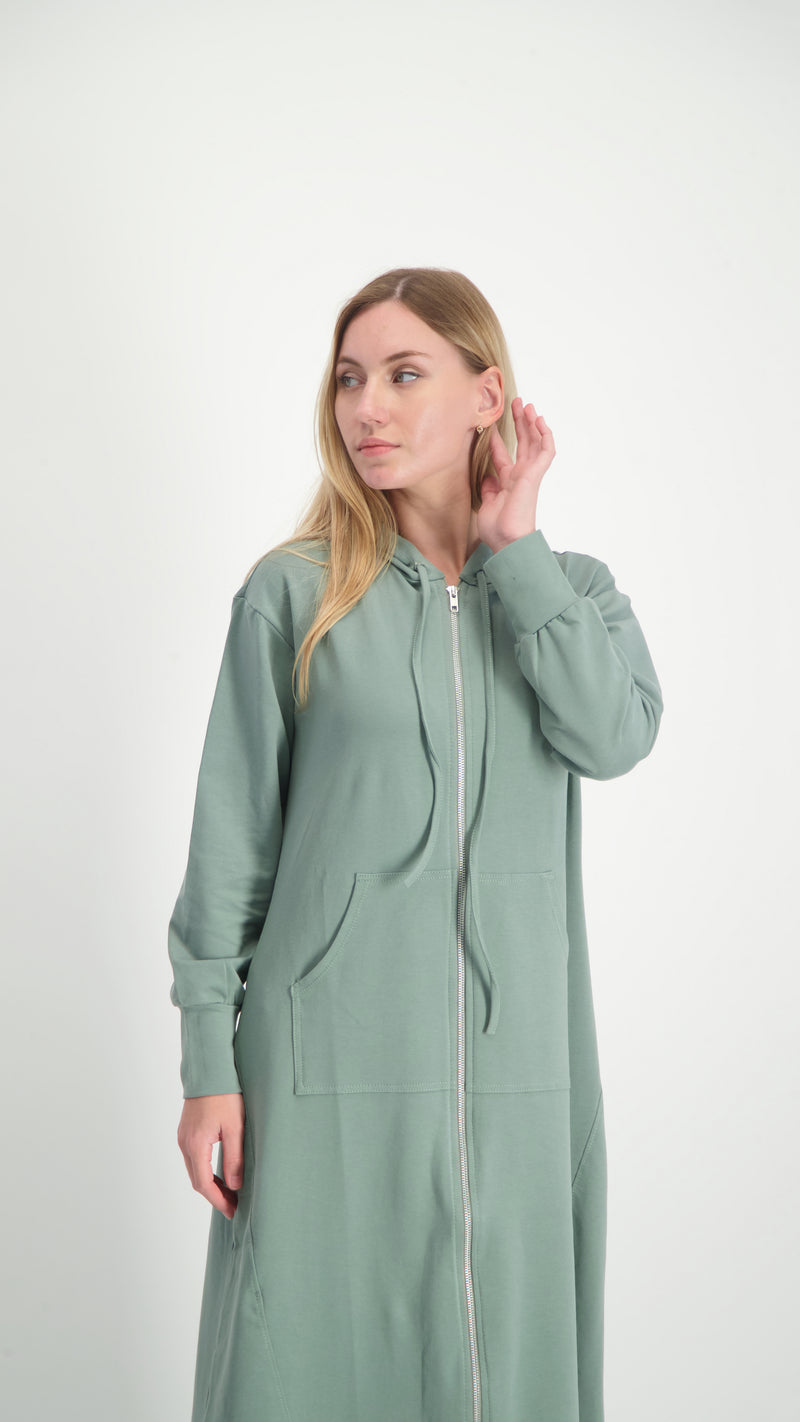 Hoodie Dress With Zipper / Olive