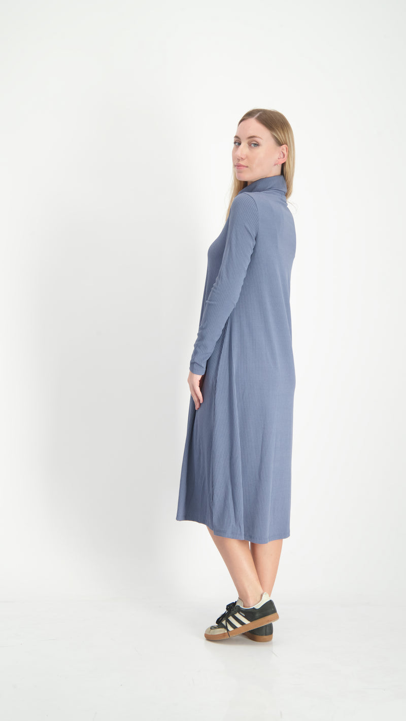 Turtleneck Ribbed Dress / Blue