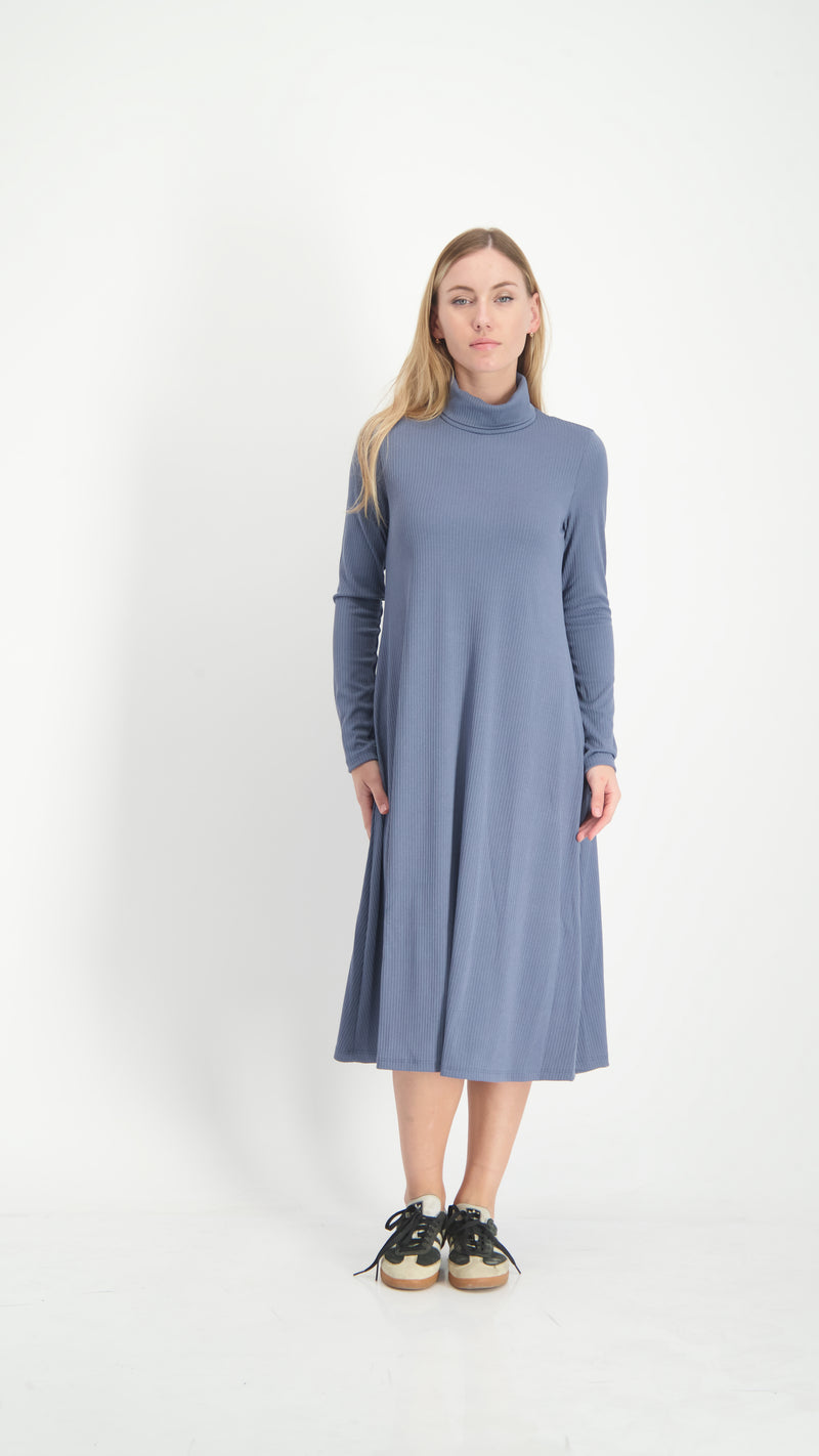 Turtleneck Ribbed Dress / Blue