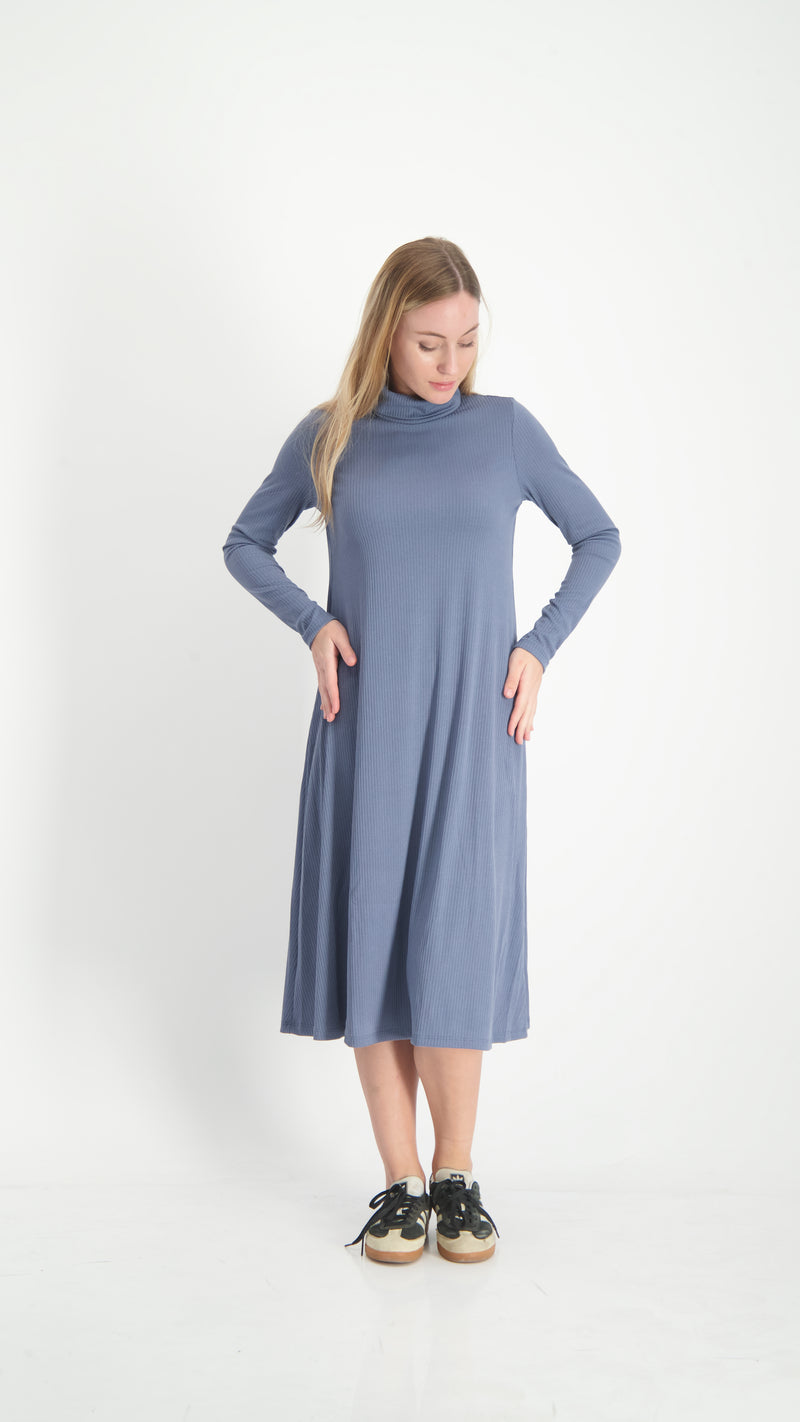 Turtleneck Ribbed Dress / Blue