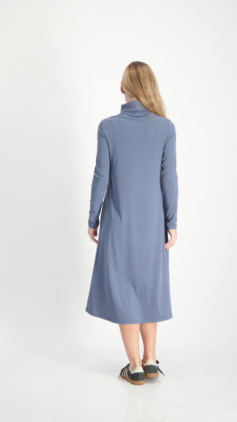 Turtleneck Ribbed Dress / Blue