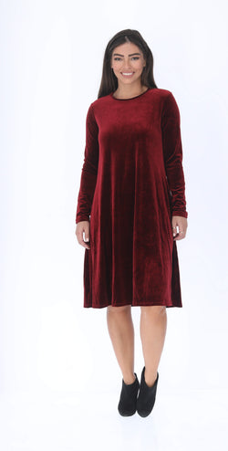Velvet A-line Dress / Burgandy