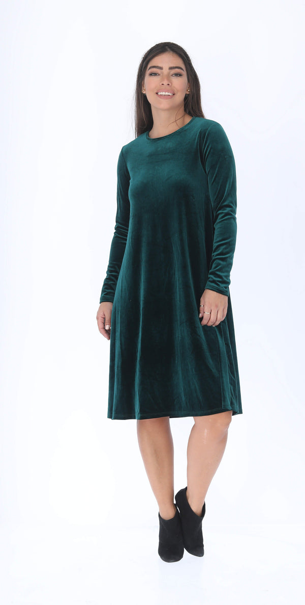 Velvet A-line Dress / Green