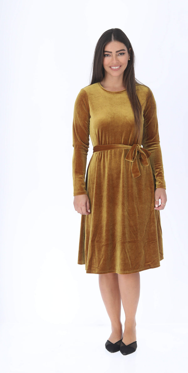 Velvet A-line Dress / Mustard