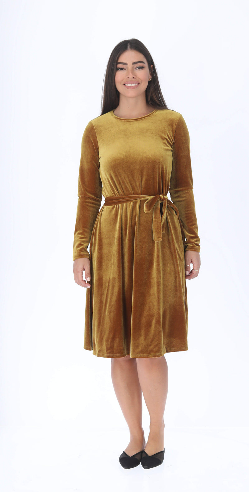 Velvet A-line Dress / Mustard