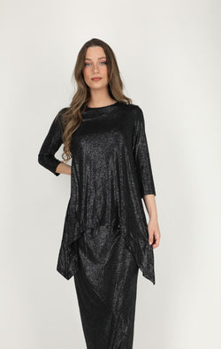 Asymmetric T-shirt / Black Sparkle