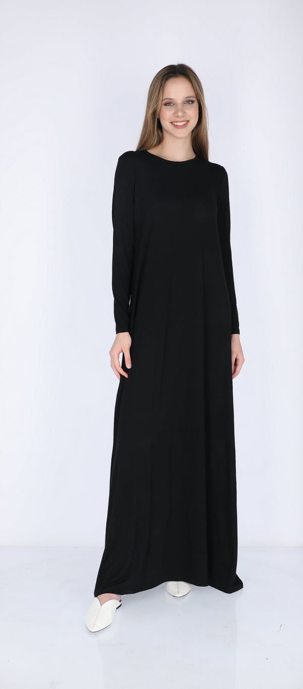 Belted Solid Maxi Dresses / Black