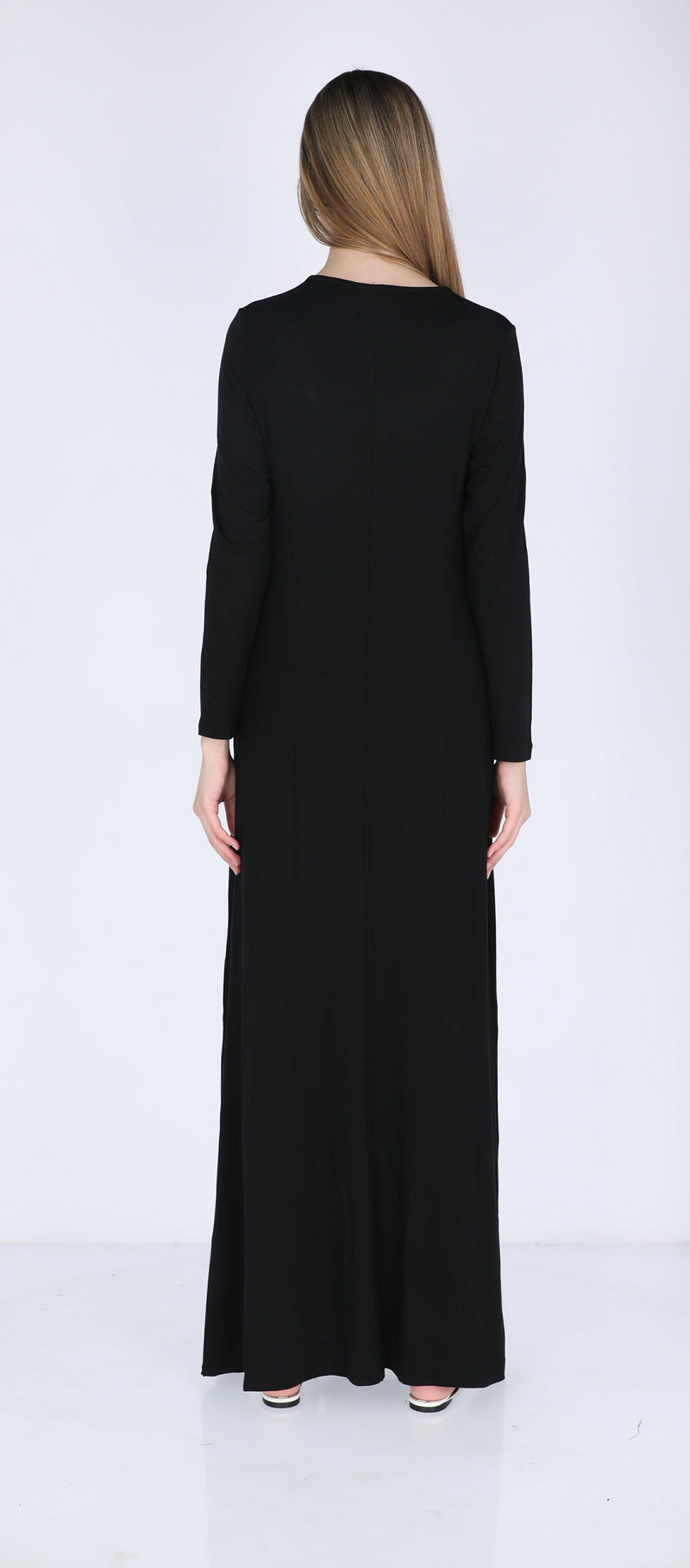 Solid A-Line Maxi Dress / Black