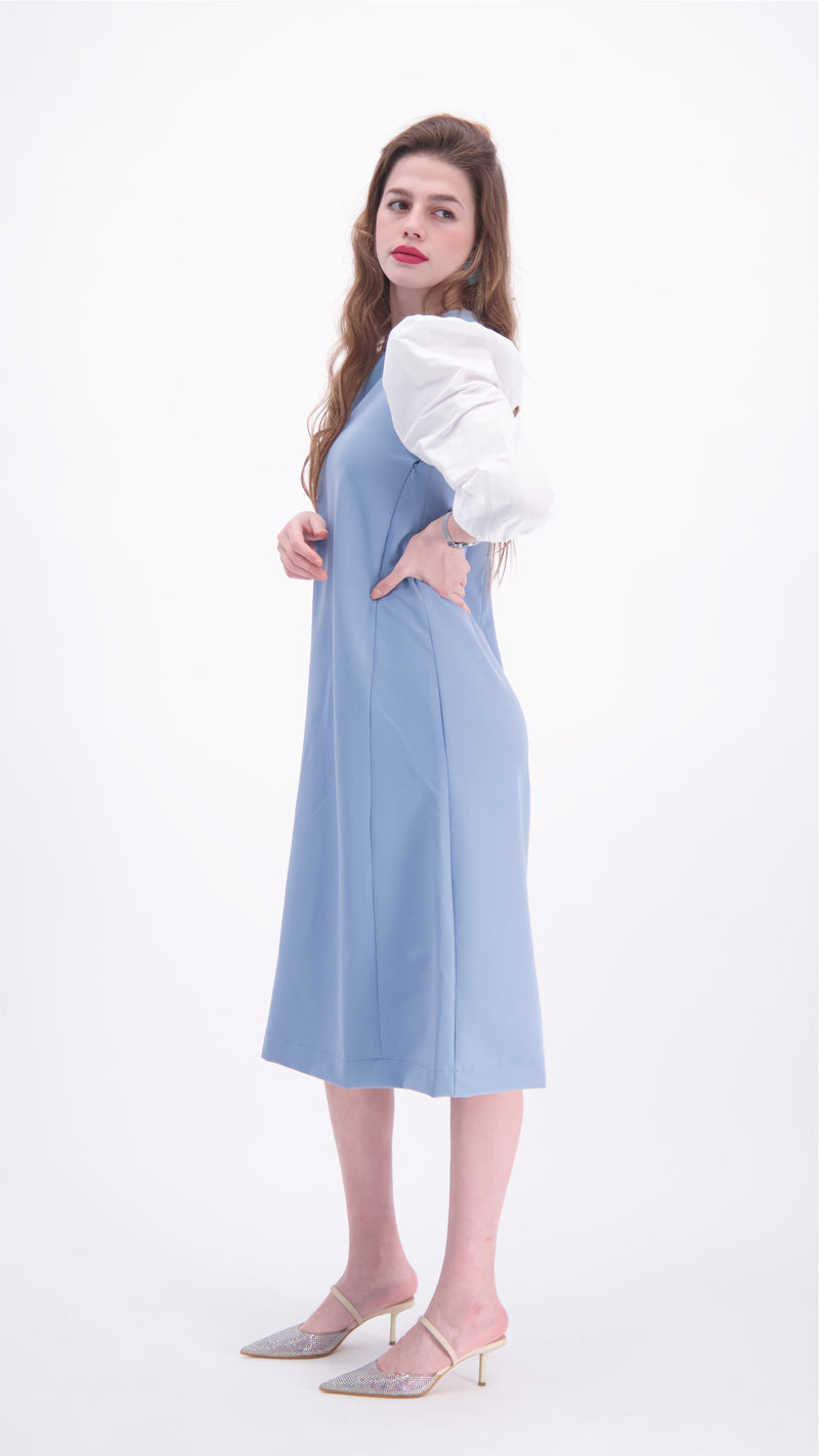 Nursing Puff Sleeve Dress / Blue