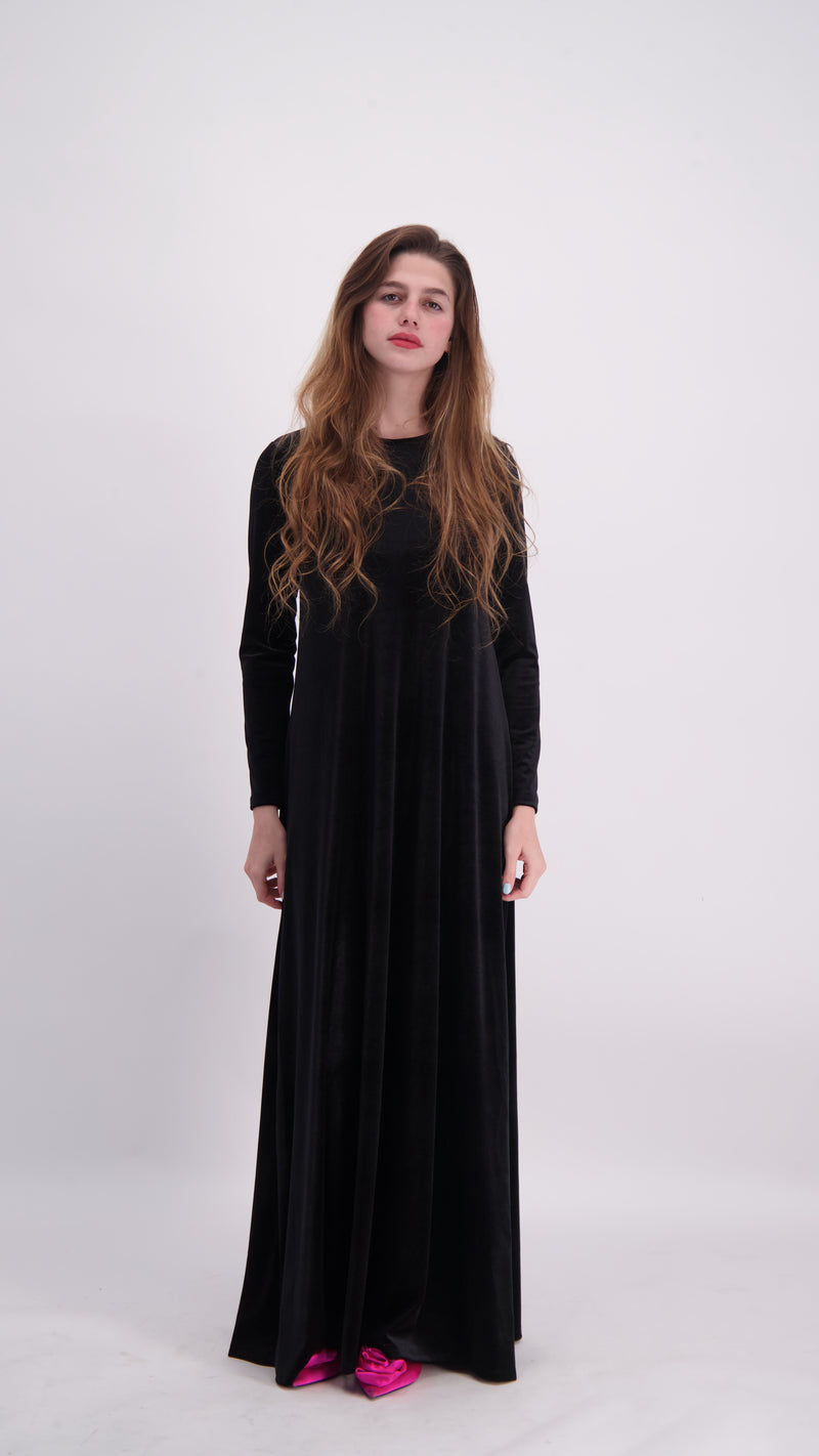 A-line Maxi Velvet Dress / Black