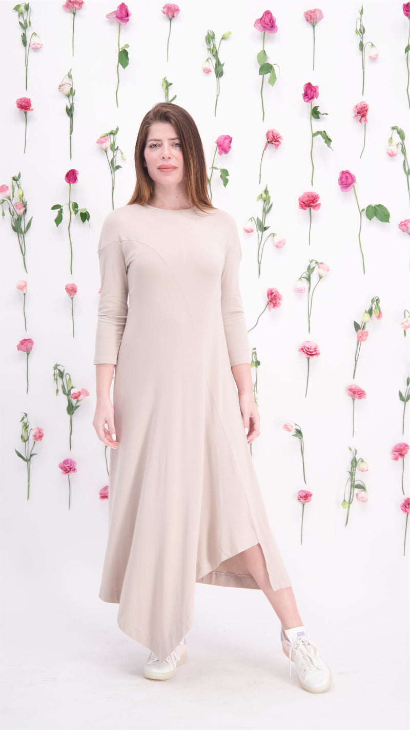 Asymmetric Cotton Dress / Stone