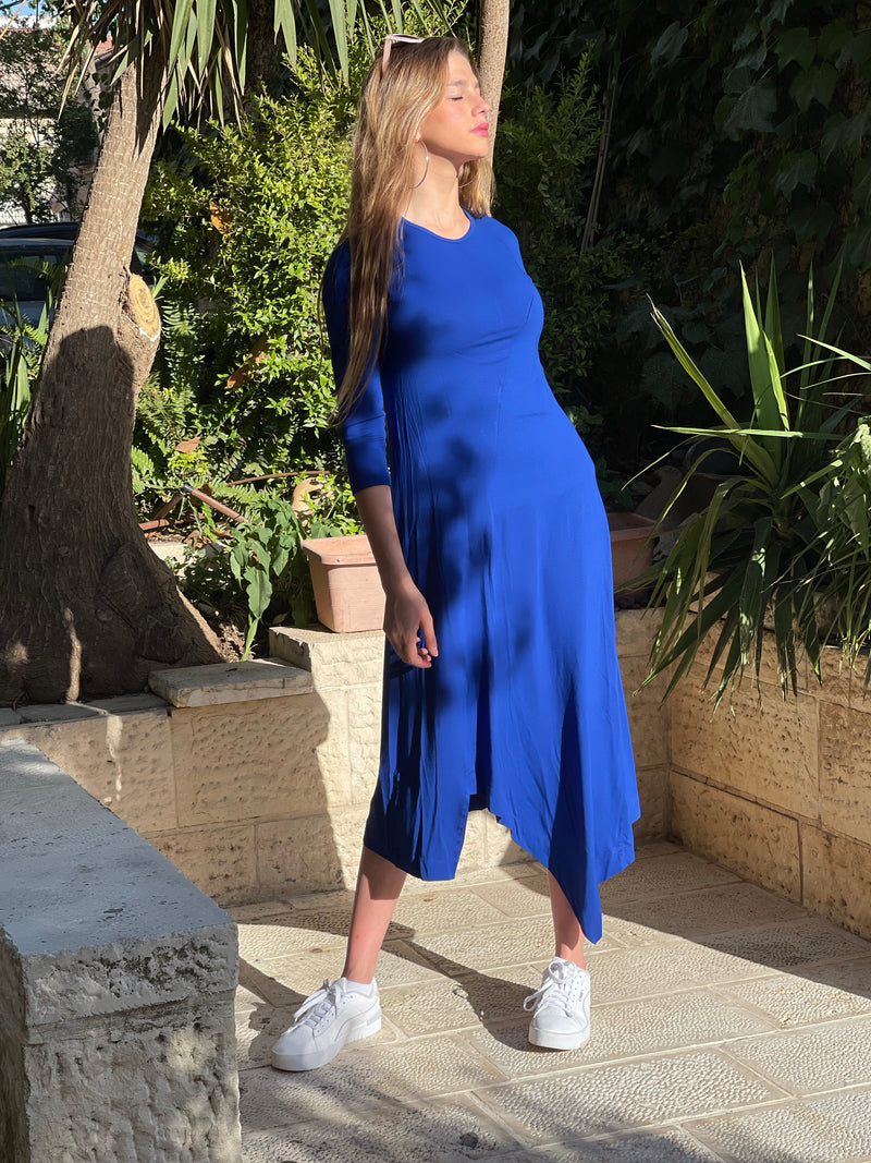 Asymmetric Cotton Dress / Royal Blue – Debbys Dresses